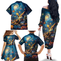 Nollaig Chridheil Scottish Gnome Family Matching Off The Shoulder Long Sleeve Dress and Hawaiian Shirt Merry Christmas with Starry Night - Wonder Print Shop