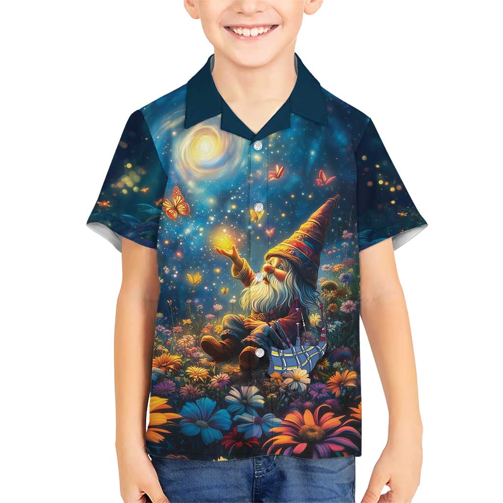 Nollaig Chridheil Scottish Gnome Family Matching Short Sleeve Bodycon Dress and Hawaiian Shirt Merry Christmas with Starry Night - Wonder Print Shop