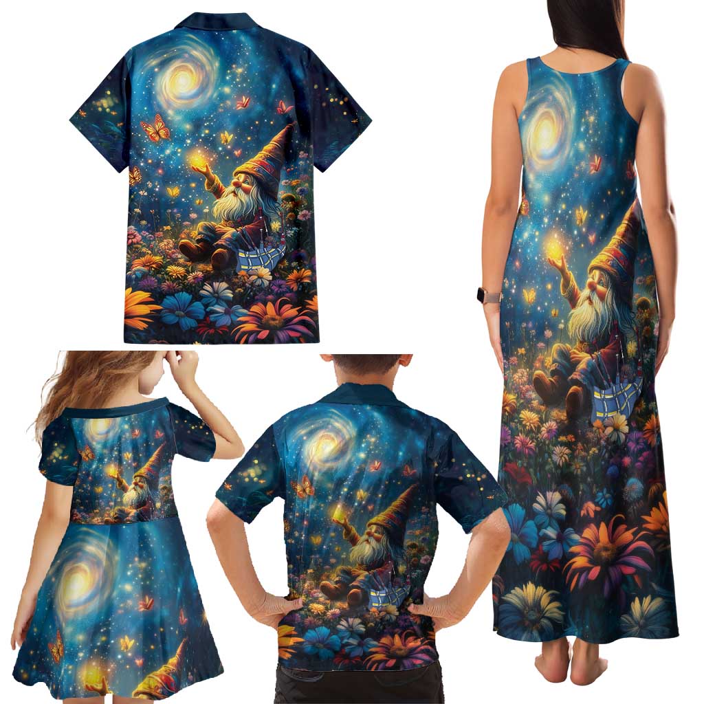 Nollaig Chridheil Scottish Gnome Family Matching Tank Maxi Dress and Hawaiian Shirt Merry Christmas with Starry Night - Wonder Print Shop