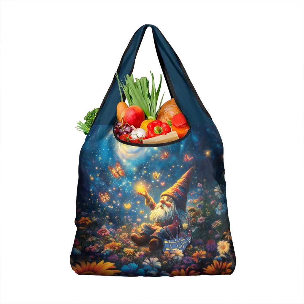 Nollaig Chridheil Scottish Gnome Grocery Bag Merry Christmas with Starry Night
