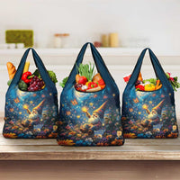 Nollaig Chridheil Scottish Gnome Grocery Bag Merry Christmas with Starry Night