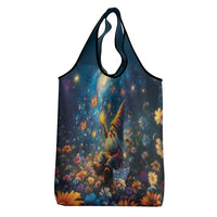 Nollaig Chridheil Scottish Gnome Grocery Bag Merry Christmas with Starry Night