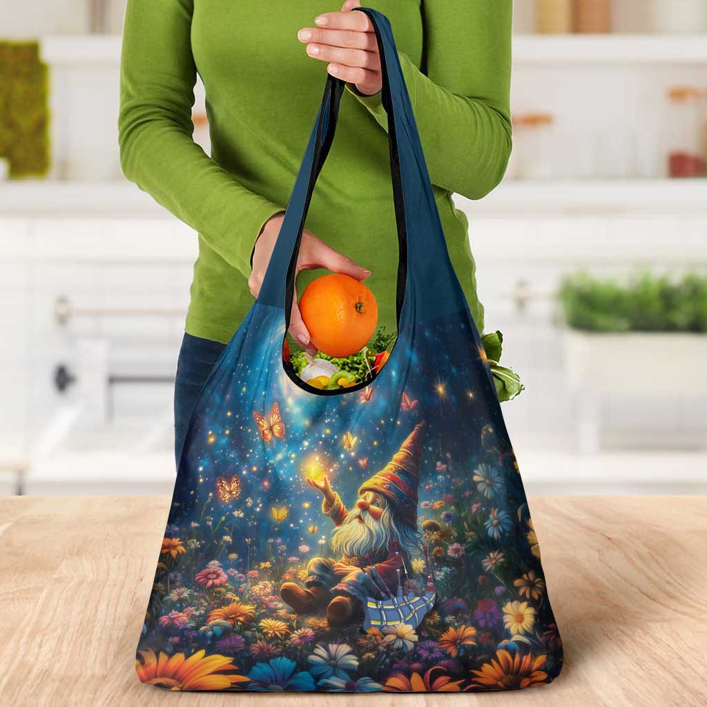 Nollaig Chridheil Scottish Gnome Grocery Bag Merry Christmas with Starry Night
