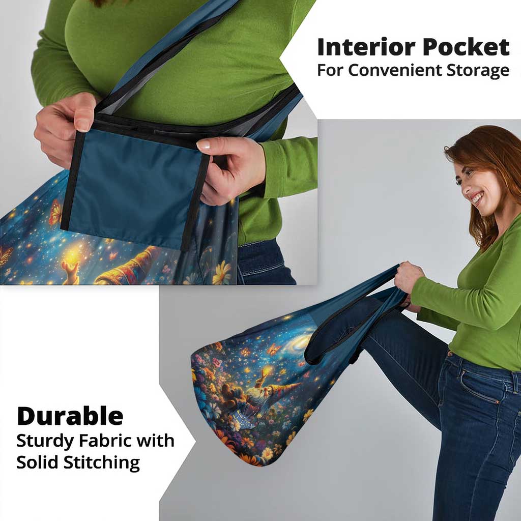 Nollaig Chridheil Scottish Gnome Grocery Bag Merry Christmas with Starry Night