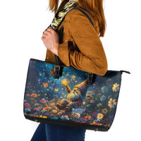 Nollaig Chridheil Scottish Gnome Leather Tote Bag Merry Christmas with Starry Night - Wonder Print Shop