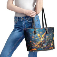 Nollaig Chridheil Scottish Gnome Leather Tote Bag Merry Christmas with Starry Night - Wonder Print Shop