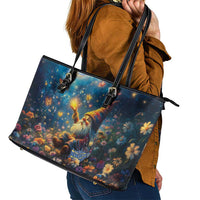 Nollaig Chridheil Scottish Gnome Leather Tote Bag Merry Christmas with Starry Night - Wonder Print Shop