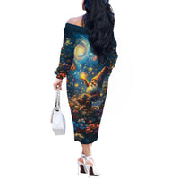 Nollaig Chridheil Scottish Gnome Off The Shoulder Long Sleeve Dress Merry Christmas with Starry Night - Wonder Print Shop