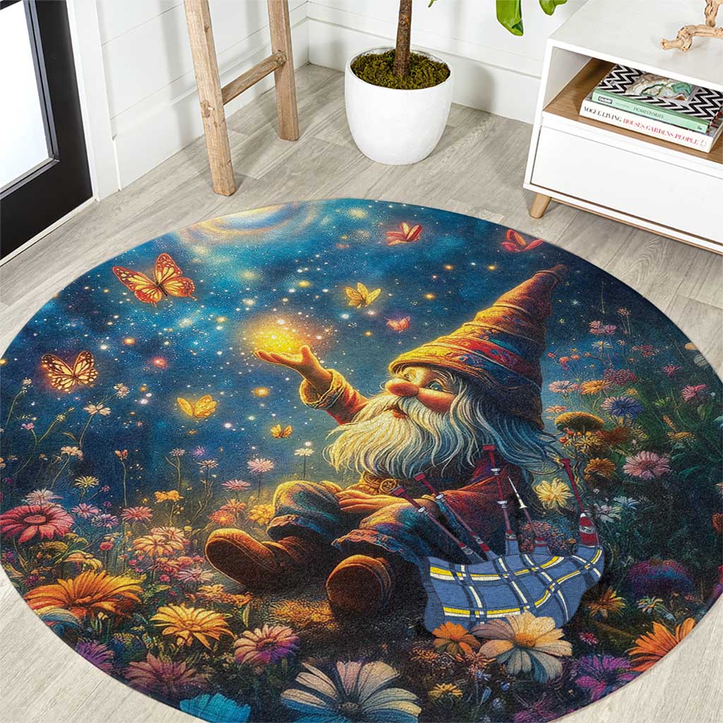 Nollaig Chridheil Scottish Gnome Round Carpet Merry Christmas with Starry Night