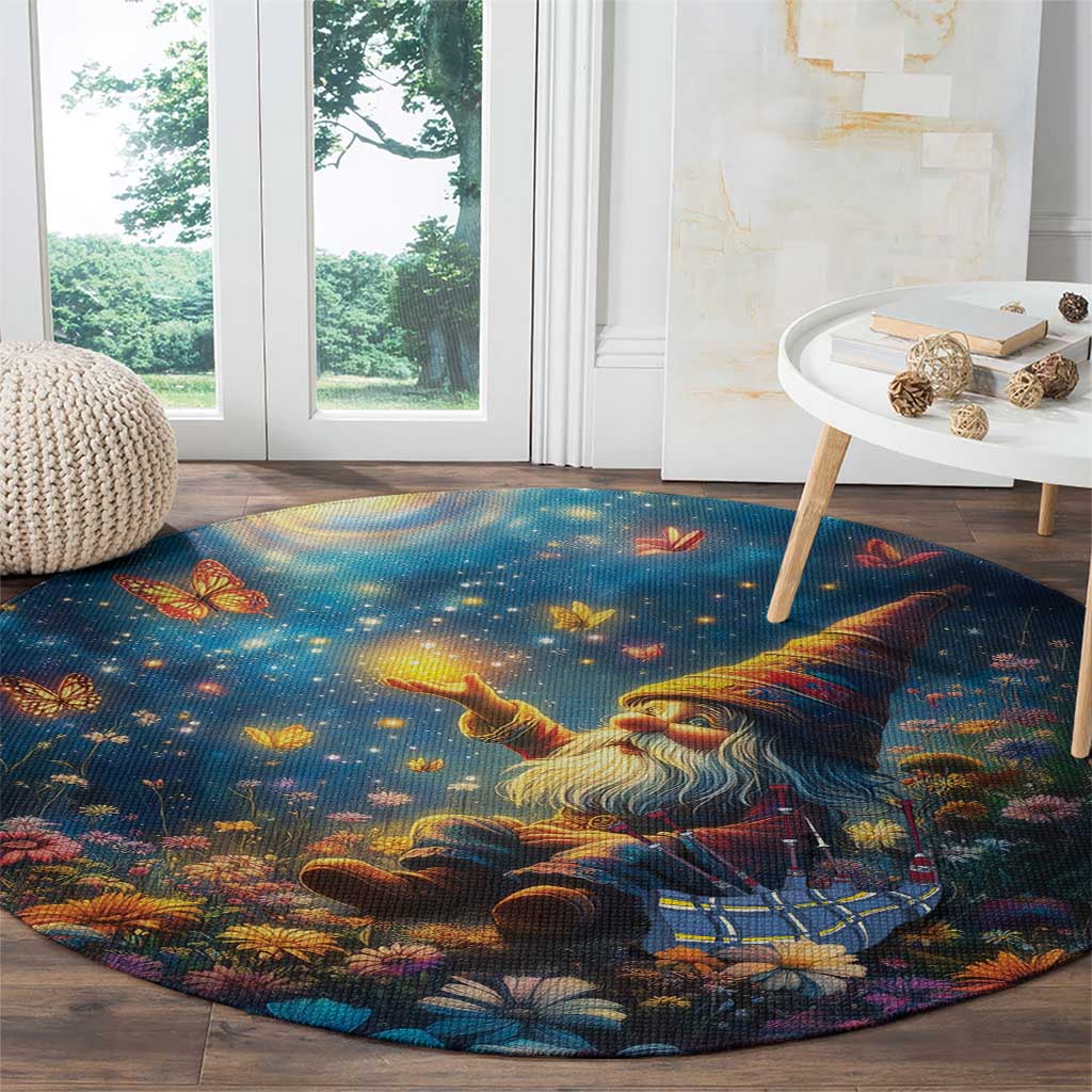 Nollaig Chridheil Scottish Gnome Round Carpet Merry Christmas with Starry Night