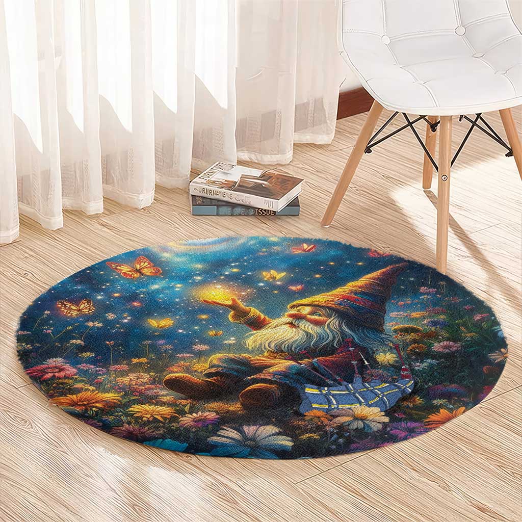 Nollaig Chridheil Scottish Gnome Round Carpet Merry Christmas with Starry Night