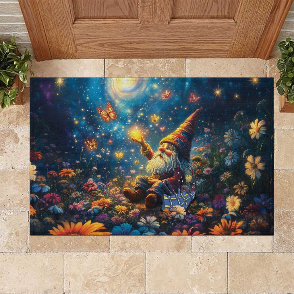 Nollaig Chridheil Scottish Gnome Rubber Doormat Merry Christmas with Starry Night - Wonder Print Shop