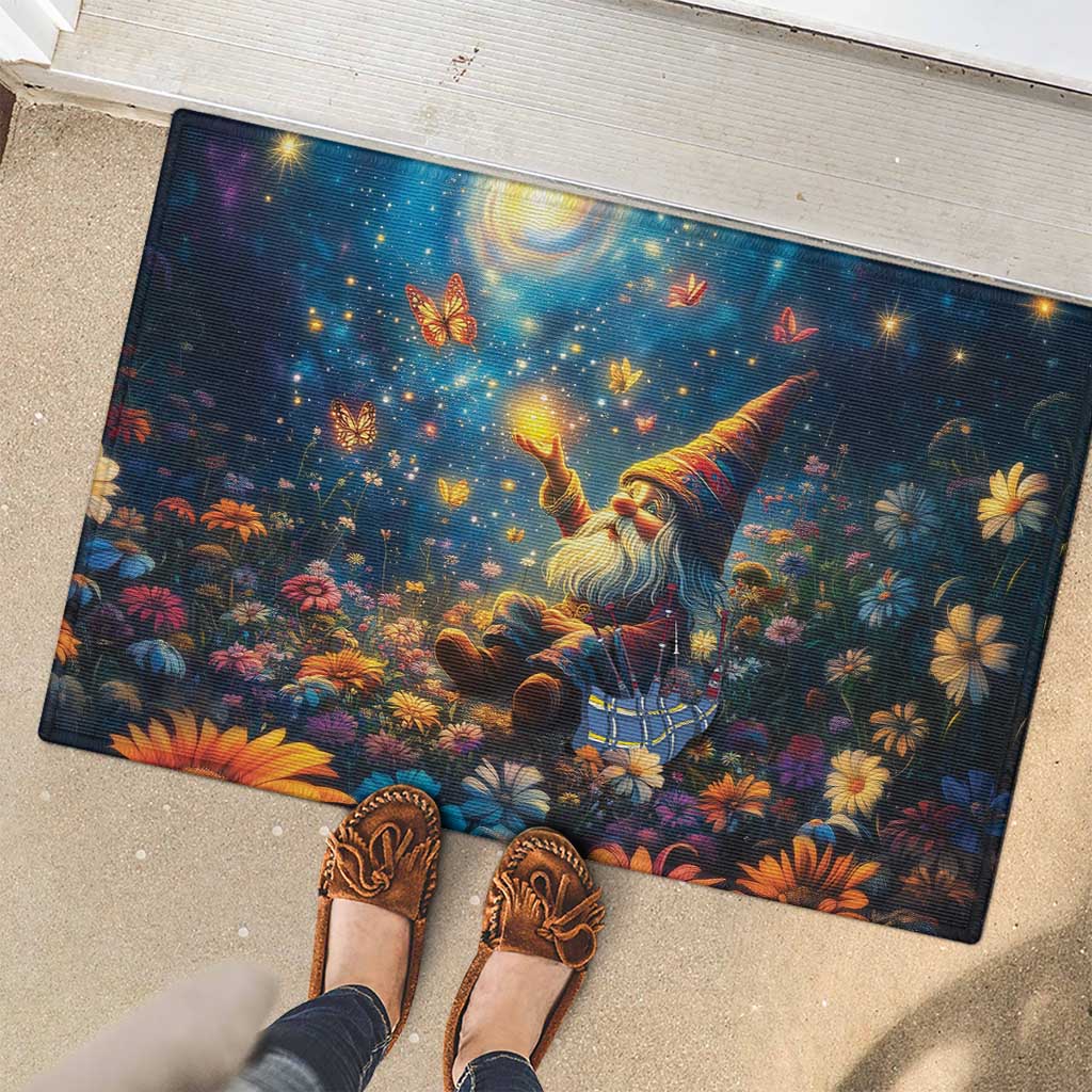 Nollaig Chridheil Scottish Gnome Rubber Doormat Merry Christmas with Starry Night - Wonder Print Shop