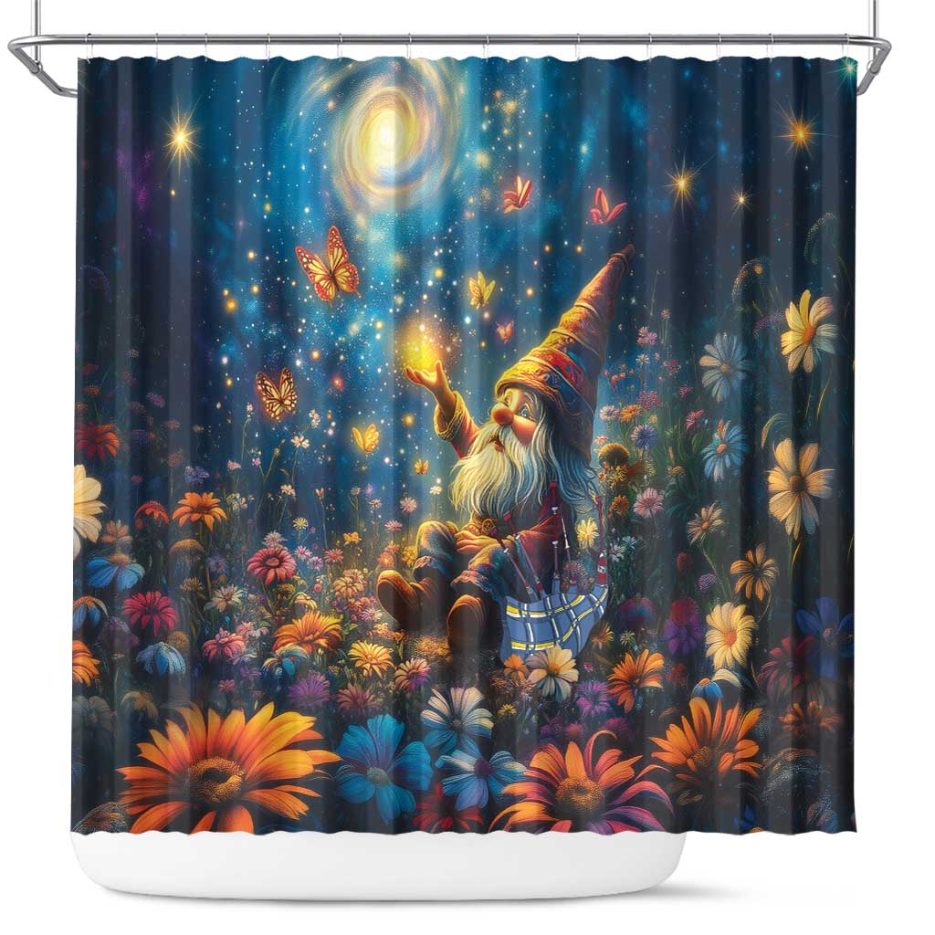 Nollaig Chridheil Scottish Gnome Shower Curtain Merry Christmas with Starry Night