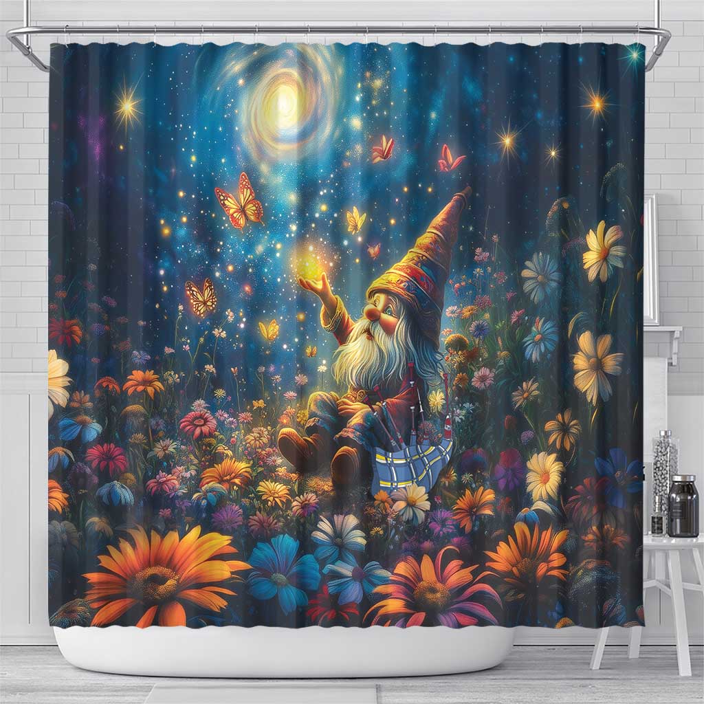 Nollaig Chridheil Scottish Gnome Shower Curtain Merry Christmas with Starry Night