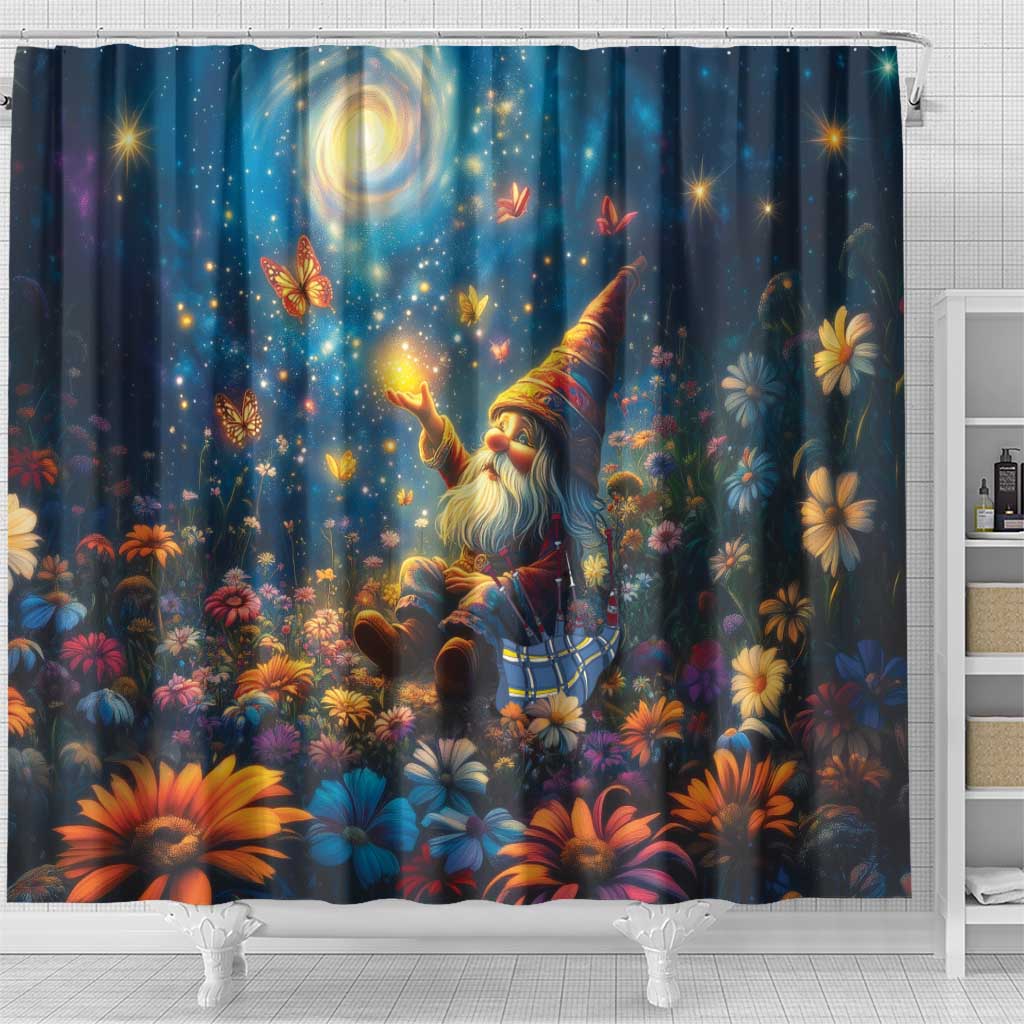 Nollaig Chridheil Scottish Gnome Shower Curtain Merry Christmas with Starry Night