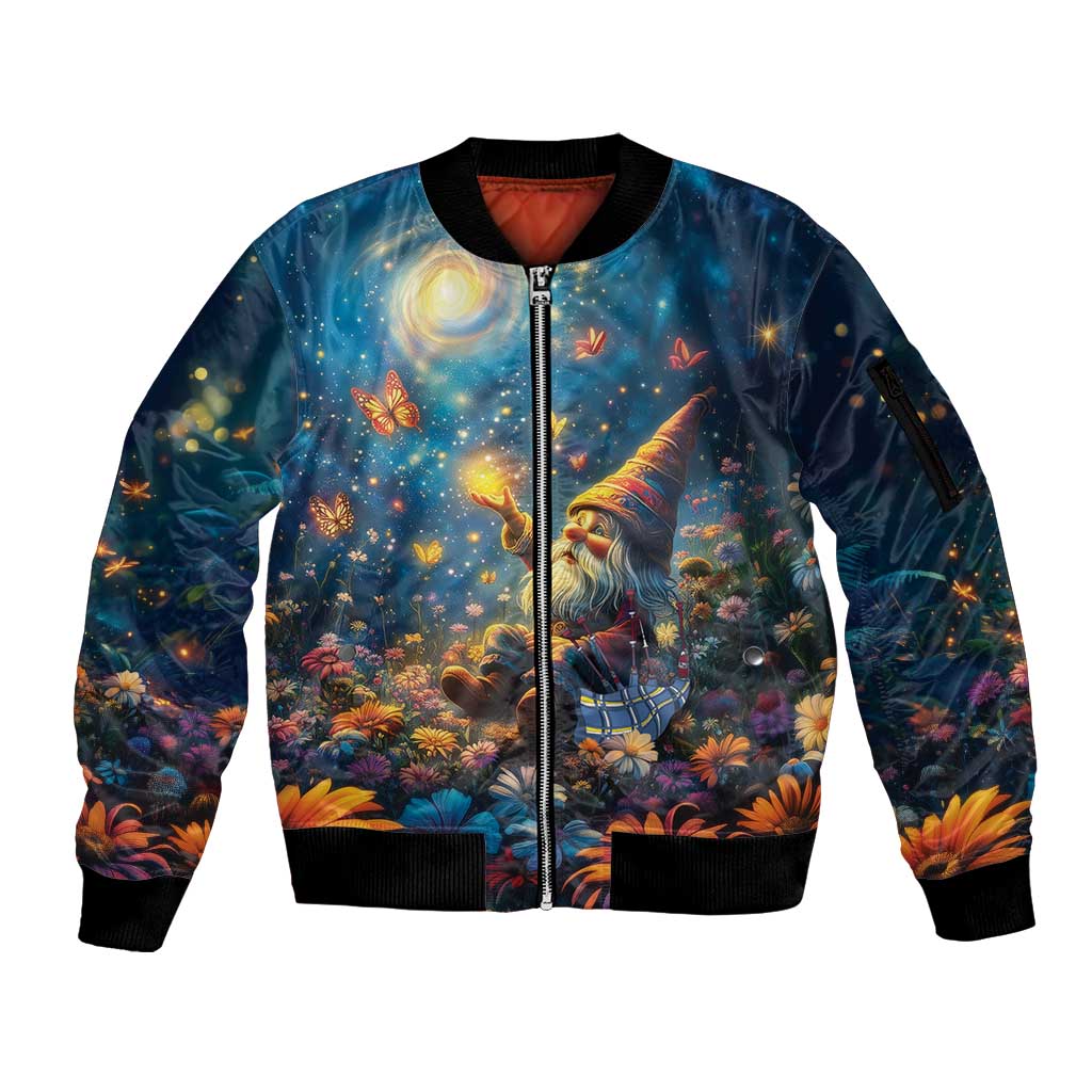 Nollaig Chridheil Scottish Gnome Sleeve Zip Bomber Jacket Merry Christmas with Starry Night - Wonder Print Shop