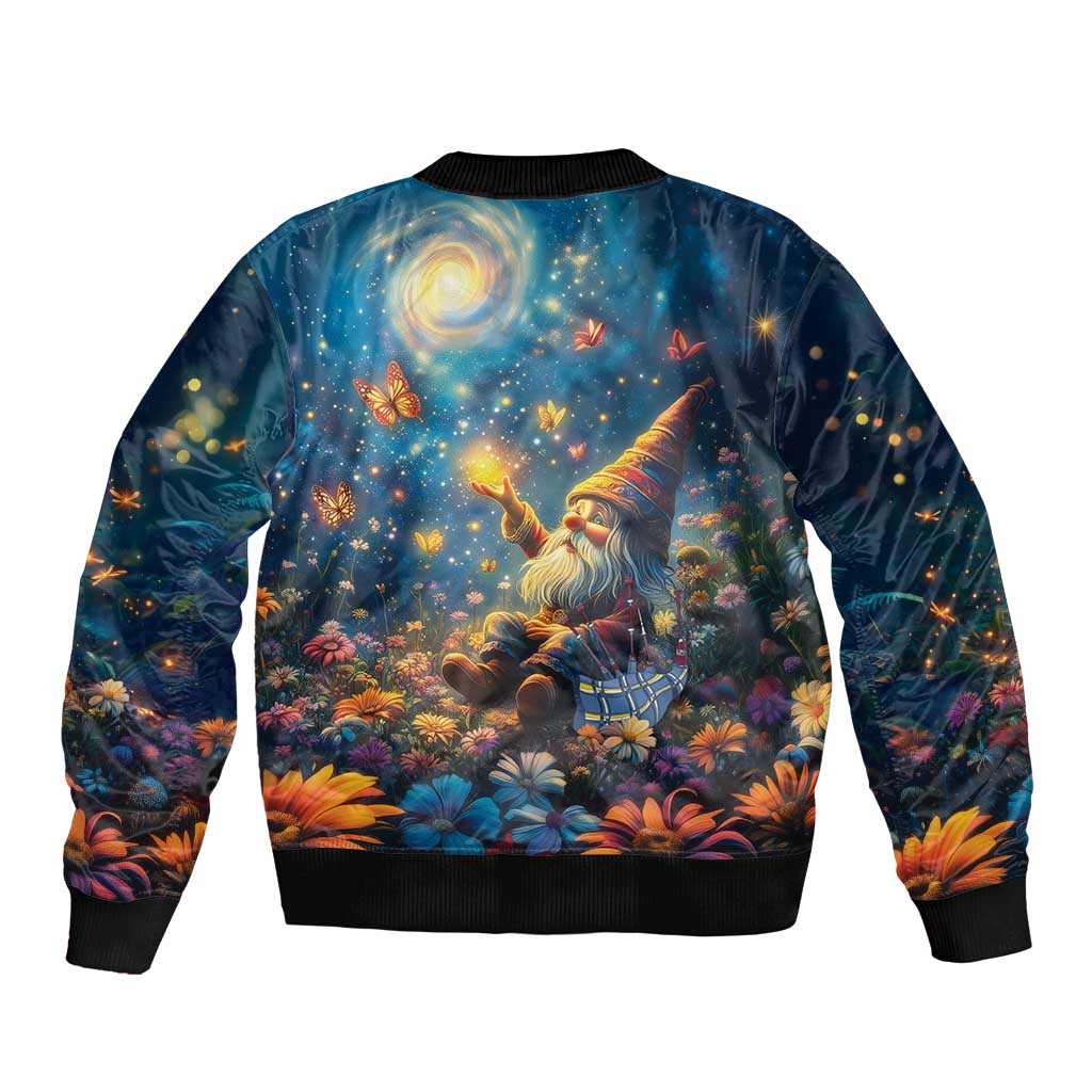 Nollaig Chridheil Scottish Gnome Sleeve Zip Bomber Jacket Merry Christmas with Starry Night - Wonder Print Shop