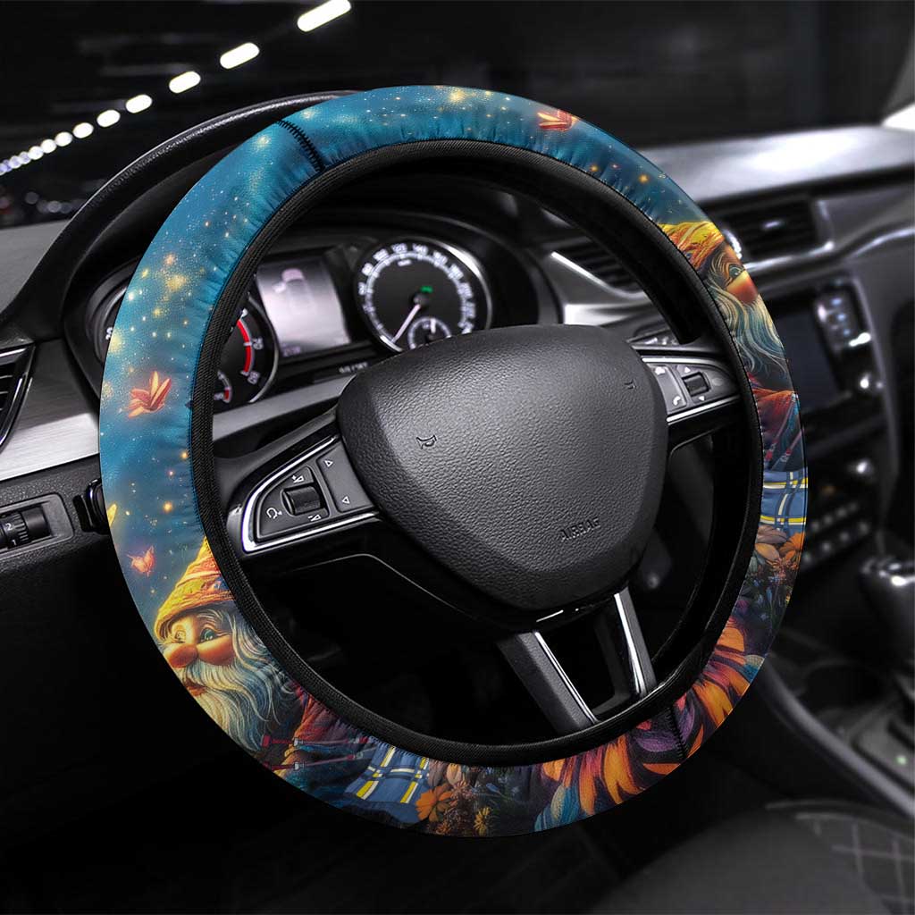 Nollaig Chridheil Scottish Gnome Steering Wheel Cover Merry Christmas with Starry Night - Wonder Print Shop
