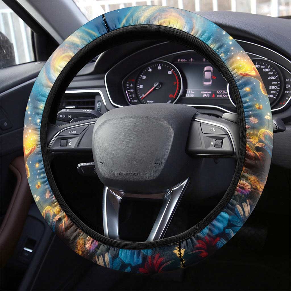 Nollaig Chridheil Scottish Gnome Steering Wheel Cover Merry Christmas with Starry Night - Wonder Print Shop