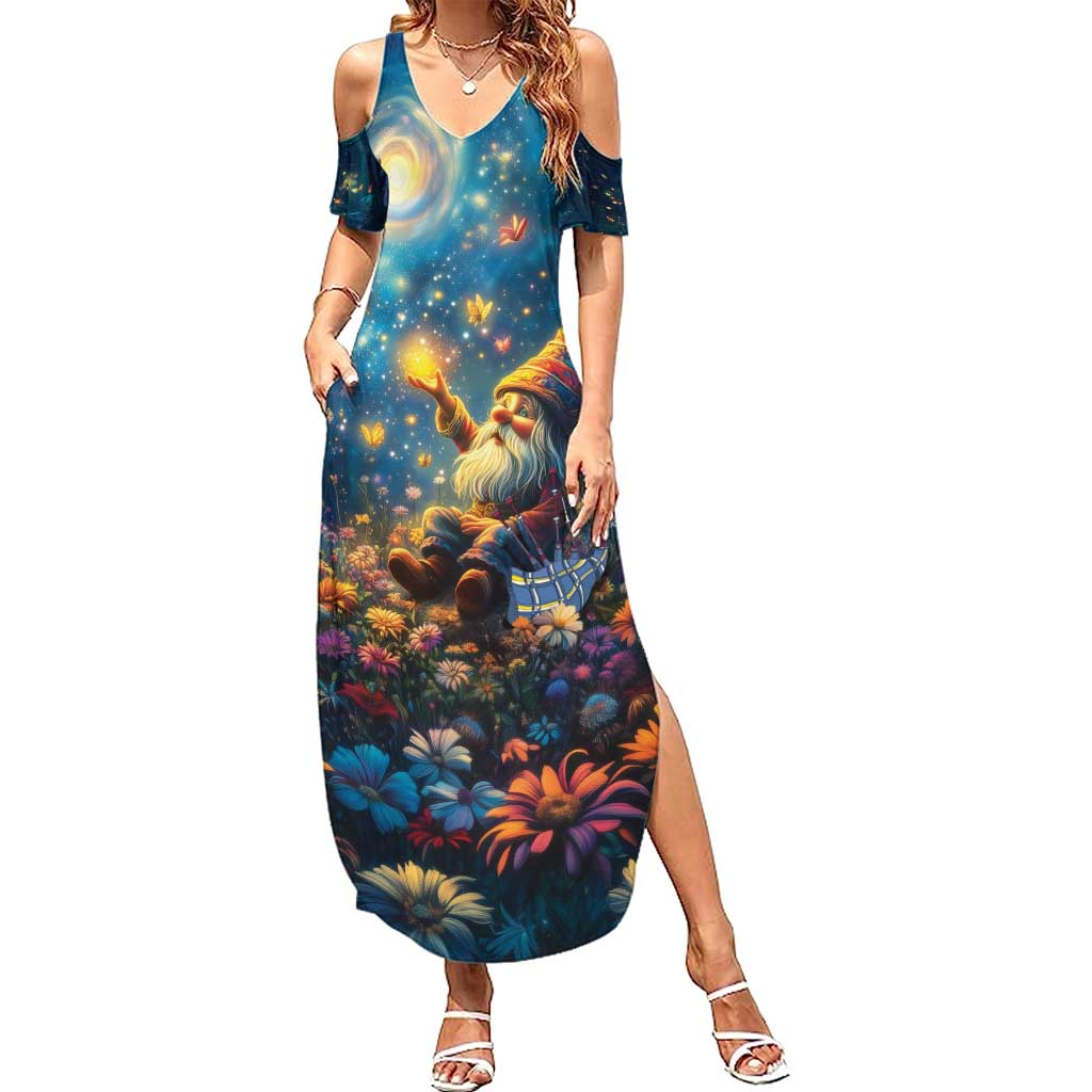 Nollaig Chridheil Scottish Gnome Summer Maxi Dress Merry Christmas with Starry Night - Wonder Print Shop