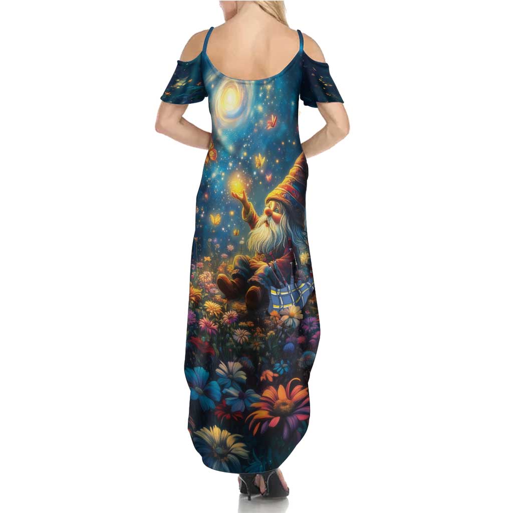 Nollaig Chridheil Scottish Gnome Summer Maxi Dress Merry Christmas with Starry Night - Wonder Print Shop