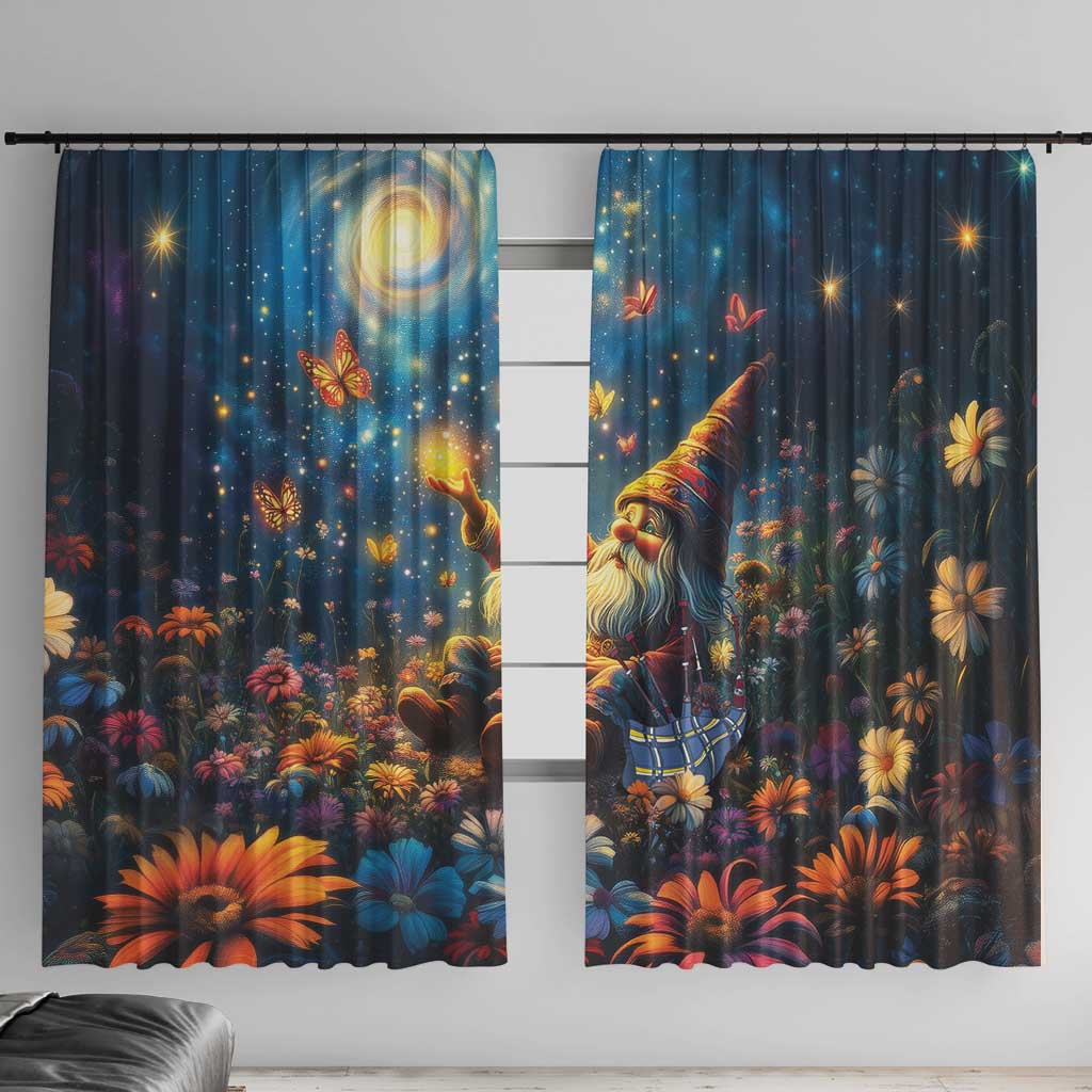 Nollaig Chridheil Scottish Gnome Window Curtain Merry Christmas with Starry Night - Wonder Print Shop