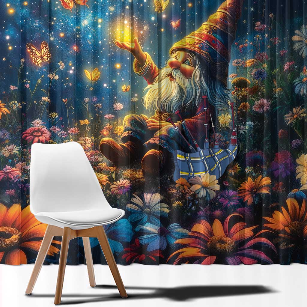 Nollaig Chridheil Scottish Gnome Window Curtain Merry Christmas with Starry Night - Wonder Print Shop