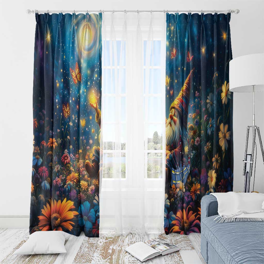 Nollaig Chridheil Scottish Gnome Window Curtain Merry Christmas with Starry Night - Wonder Print Shop