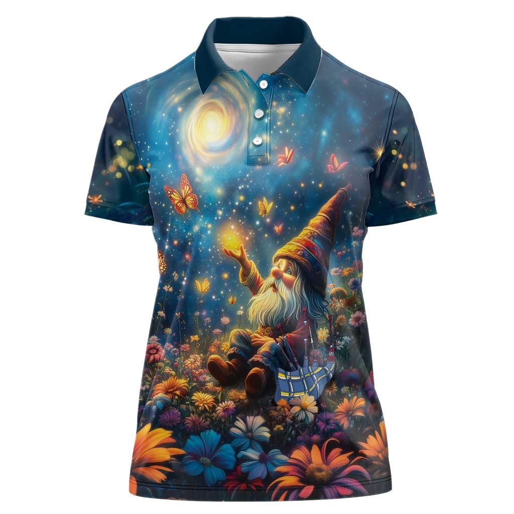 Nollaig Chridheil Scottish Gnome Women Polo Shirt Merry Christmas with Starry Night - Wonder Print Shop