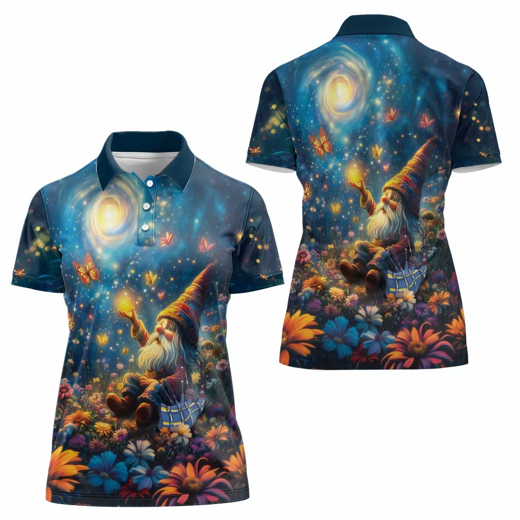 Nollaig Chridheil Scottish Gnome Women Polo Shirt Merry Christmas with Starry Night - Wonder Print Shop