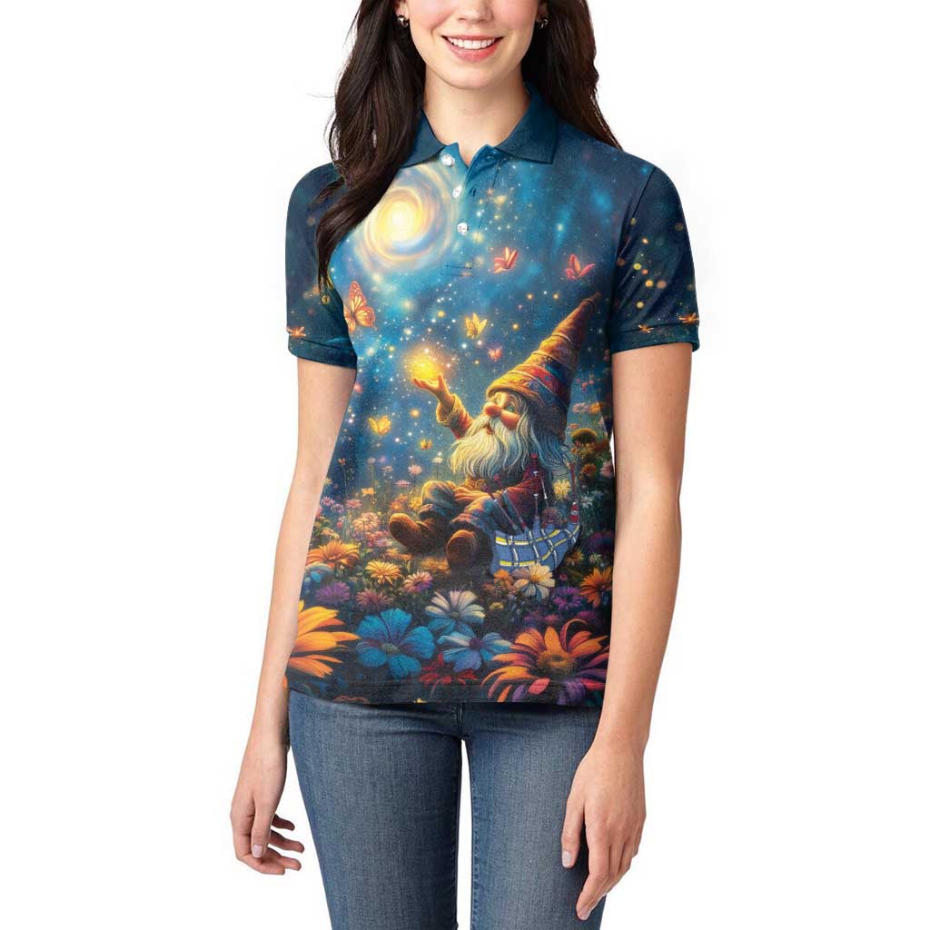 Nollaig Chridheil Scottish Gnome Women Polo Shirt Merry Christmas with Starry Night - Wonder Print Shop