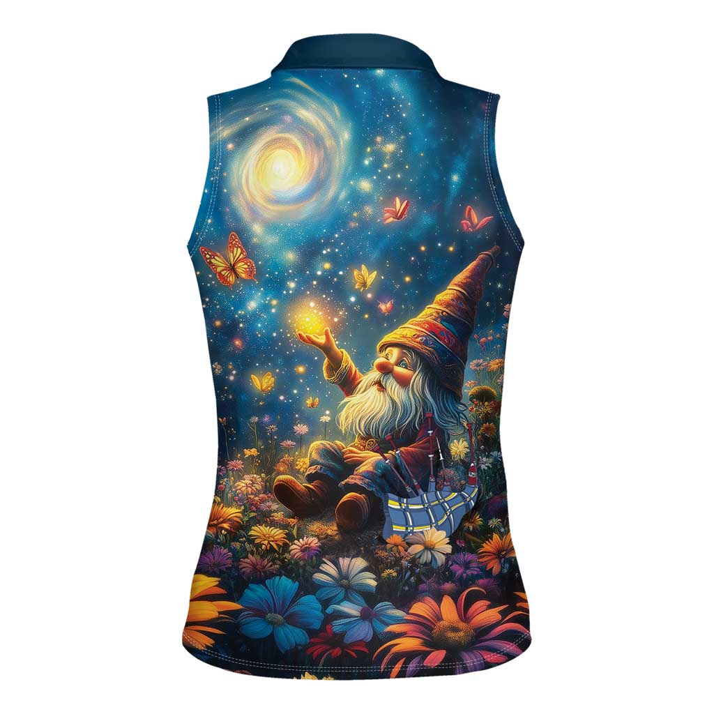 Nollaig Chridheil Scottish Gnome Women Sleeveless Polo Shirt Merry Christmas with Starry Night - Wonder Print Shop
