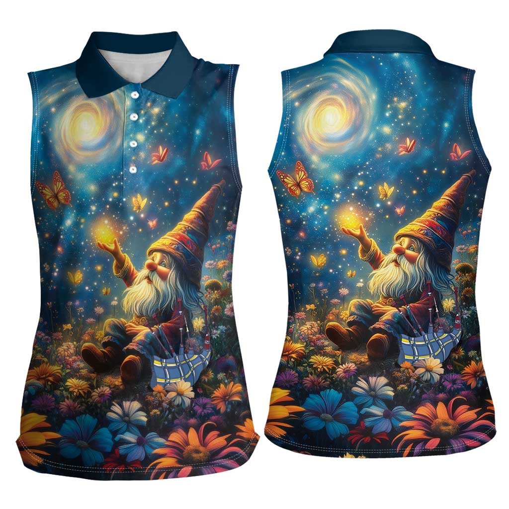 Nollaig Chridheil Scottish Gnome Women Sleeveless Polo Shirt Merry Christmas with Starry Night - Wonder Print Shop