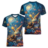 Nollaig Chridheil Scottish Gnome Women V-Neck T-Shirt Merry Christmas with Starry Night - Wonder Print Shop