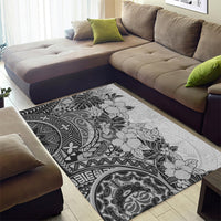 Polynesia Area Rug Hibiscus and Hawaiian Tribal Tattoo Retro Style Gray Color LT9 - Wonder Print Shop