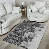 Polynesia Area Rug Hibiscus and Hawaiian Tribal Tattoo Retro Style Gray Color LT9 - Wonder Print Shop