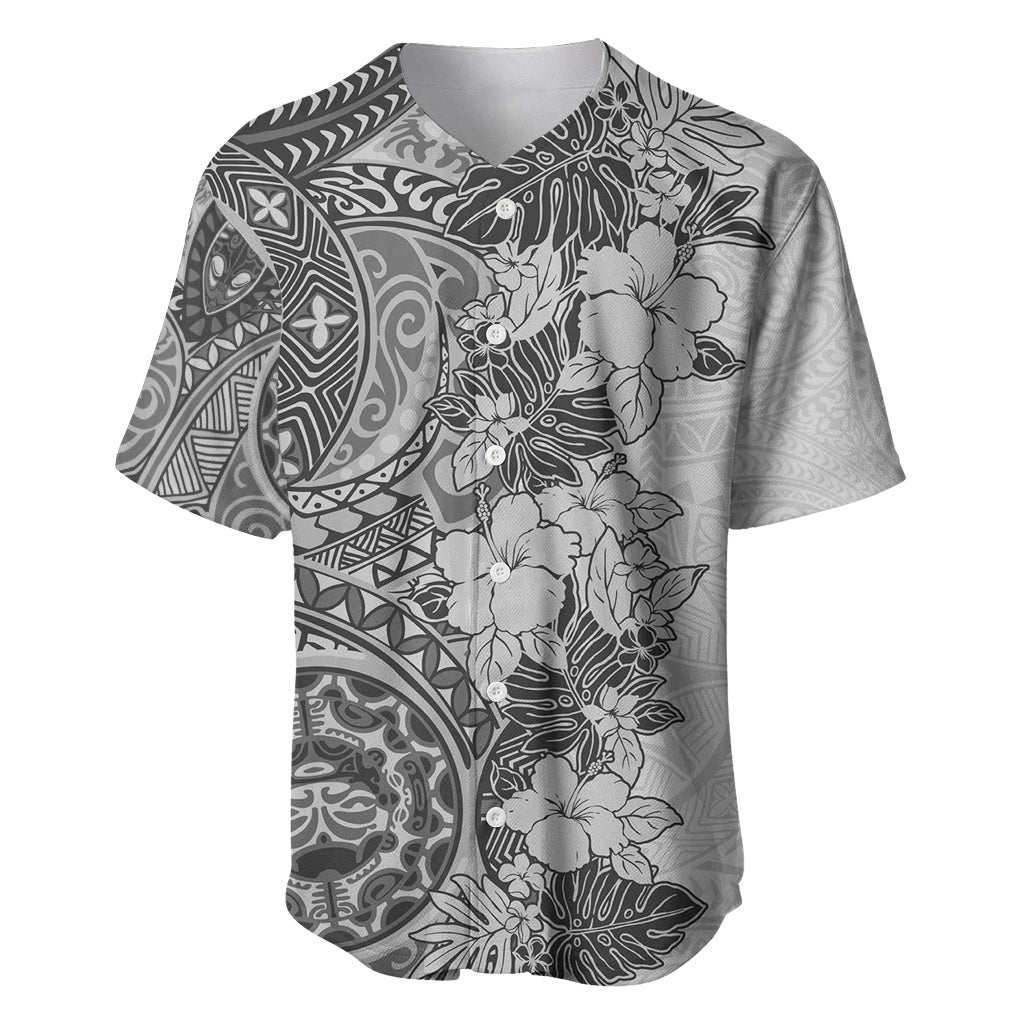 Polynesia Baseball Jersey Hibiscus and Hawaiian Tribal Tattoo Retro Style Gray Color LT9 - Wonder Print Shop