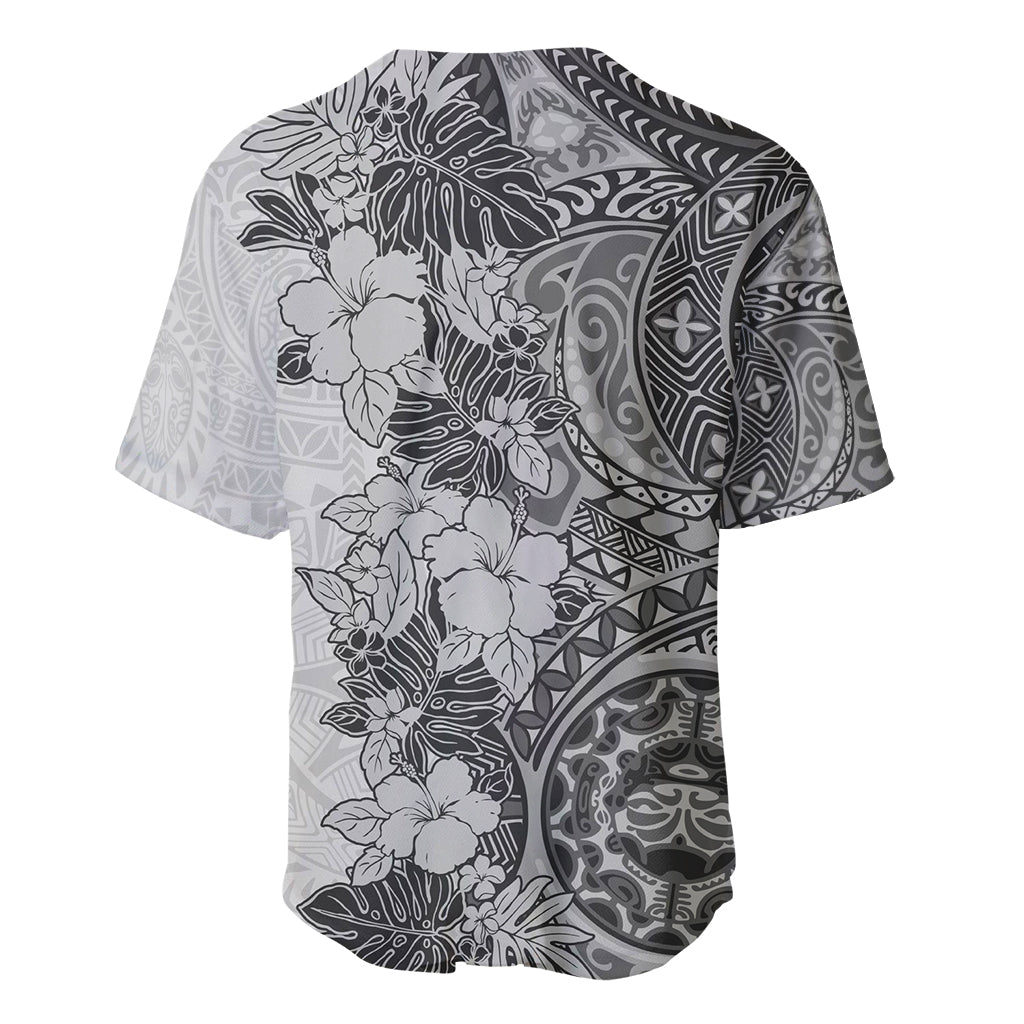 Polynesia Baseball Jersey Hibiscus and Hawaiian Tribal Tattoo Retro Style Gray Color LT9 - Wonder Print Shop