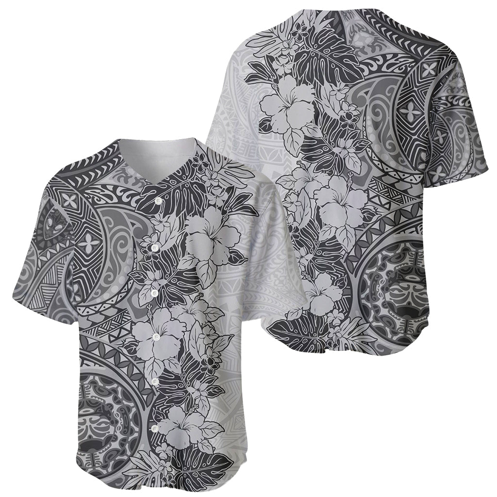 Polynesia Baseball Jersey Hibiscus and Hawaiian Tribal Tattoo Retro Style Gray Color LT9 - Wonder Print Shop