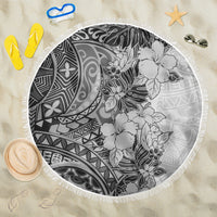 Polynesia Beach Blanket Hibiscus and Hawaiian Tribal Tattoo Retro Style Gray Color LT9 - Wonder Print Shop