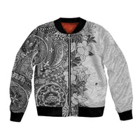Polynesia Bomber Jacket Hibiscus and Hawaiian Tribal Tattoo Retro Style Gray Color LT9 - Wonder Print Shop