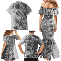 Polynesia Family Matching Mermaid Dress and Hawaiian Shirt Hibiscus and Hawaiian Tribal Tattoo Retro Style Gray Color LT9 - Wonder Print Shop