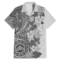 Polynesia Family Matching Mermaid Dress and Hawaiian Shirt Hibiscus and Hawaiian Tribal Tattoo Retro Style Gray Color LT9 - Wonder Print Shop