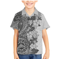 Polynesia Family Matching Mermaid Dress and Hawaiian Shirt Hibiscus and Hawaiian Tribal Tattoo Retro Style Gray Color LT9 - Wonder Print Shop