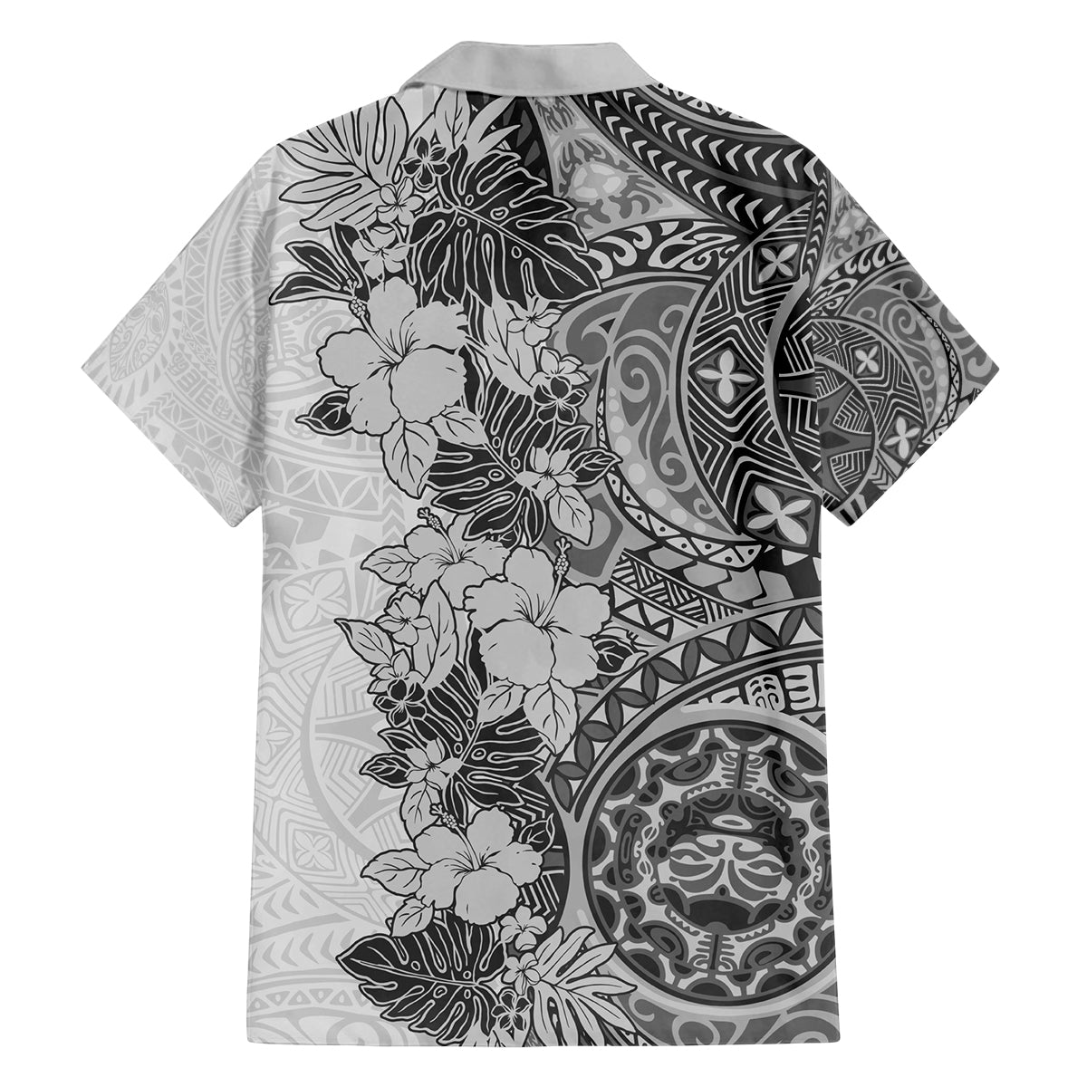 Polynesia Family Matching Tank Maxi Dress and Hawaiian Shirt Hibiscus and Hawaiian Tribal Tattoo Retro Style Gray Color - Wonder Print Shop