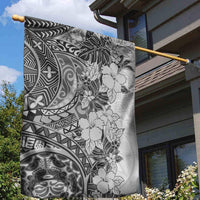 Polynesia Garden Flag Hibiscus and Hawaiian Tribal Tattoo Retro Style Gray Color - Wonder Print Shop