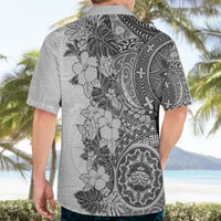 Polynesia Hawaiian Shirt Hibiscus and Hawaiian Tribal Tattoo Retro Style Gray Color - Wonder Print Shop