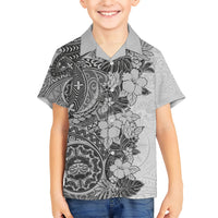 Polynesia Hawaiian Shirt Hibiscus and Hawaiian Tribal Tattoo Retro Style Gray Color - Wonder Print Shop