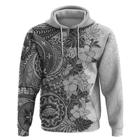 Polynesia Hoodie Hibiscus and Hawaiian Tribal Tattoo Retro Style Gray Color - Wonder Print Shop